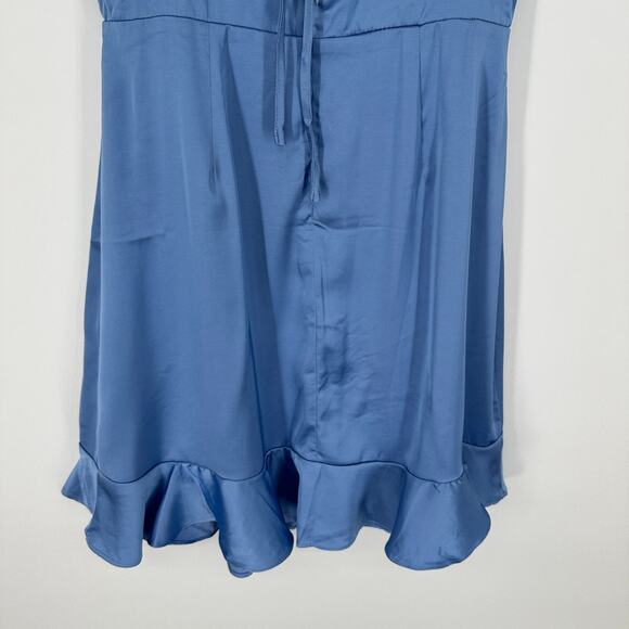 ASTR The Label Marla Flutter Strap Blue Satin Mini Dress New Womens Medium - Picture 5 of 11